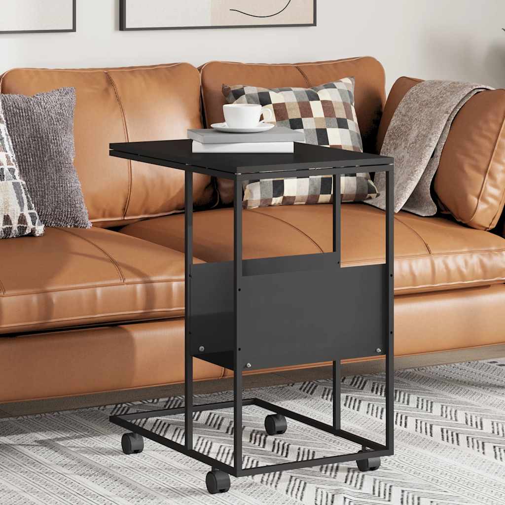 Side Table with Wheels Black 55x36x63.5 cm Engineered Wood