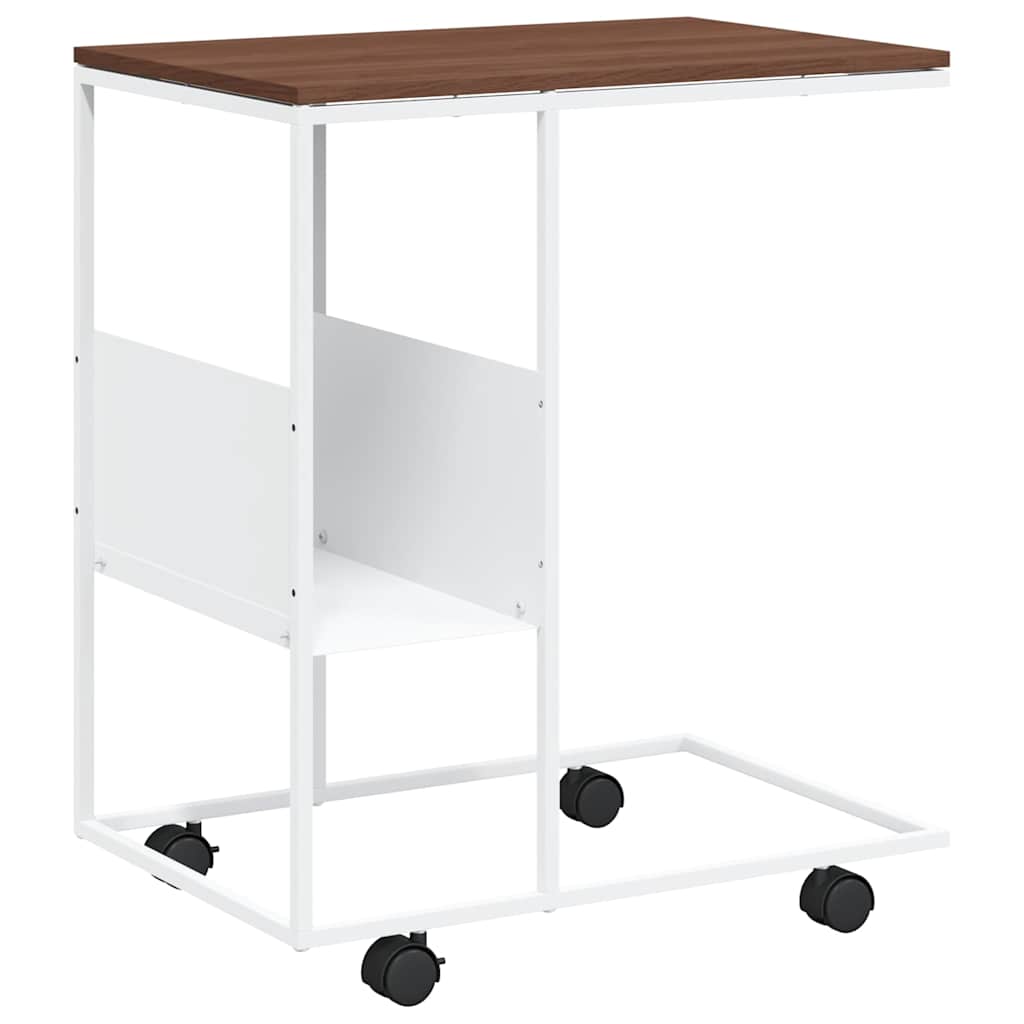 Side Table with Wheels White 55x36x63,5 cm Engineered Wood