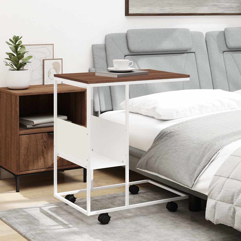 Side Table with Wheels White 55x36x63,5 cm Engineered Wood