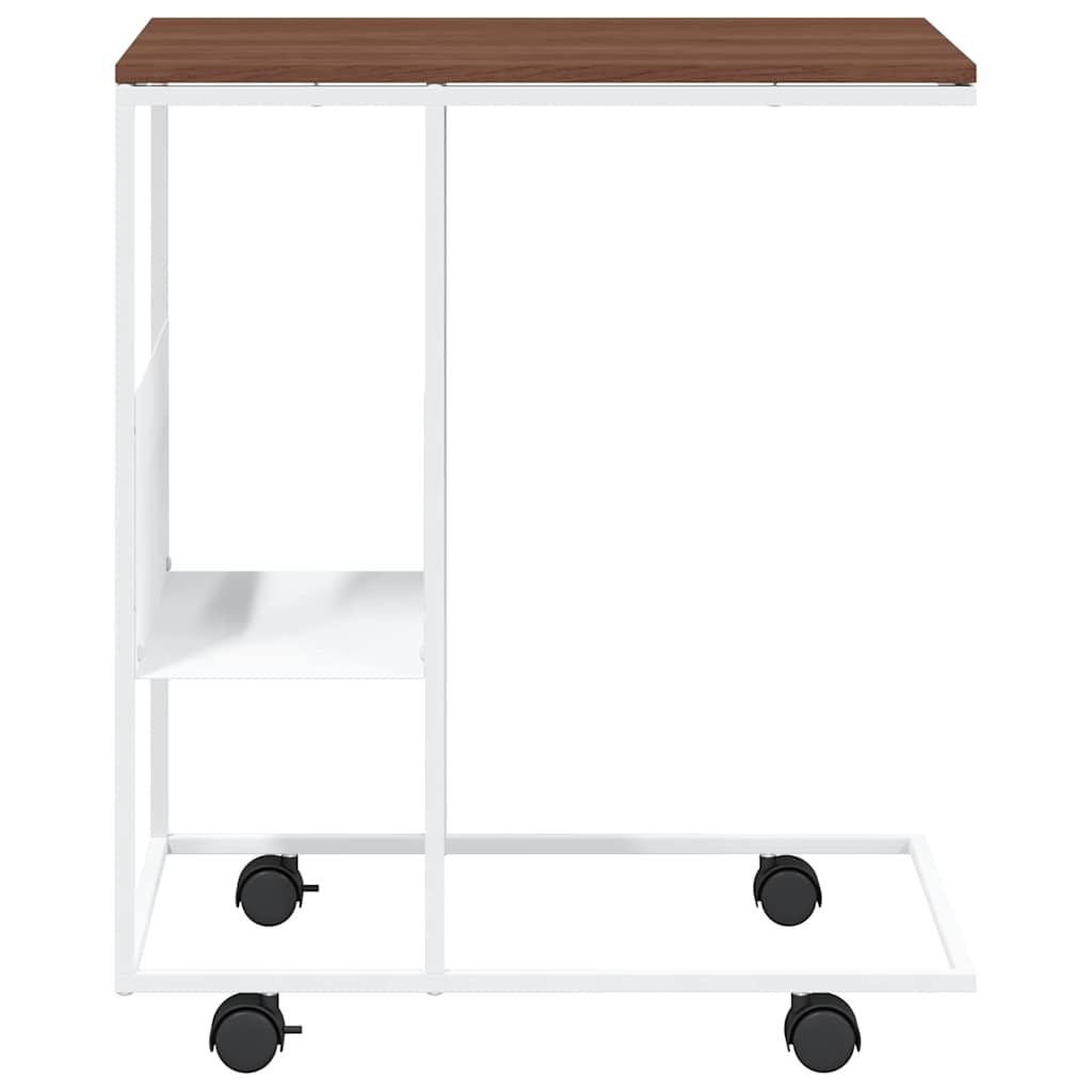 Side Table with Wheels White 55x36x63,5 cm Engineered Wood