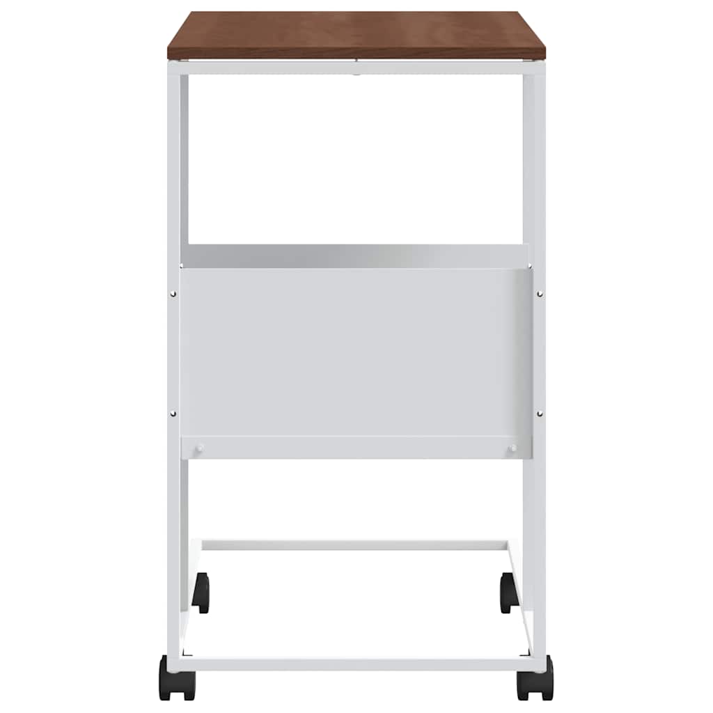 Side Table with Wheels White 55x36x63.5 cm Engineered Wood