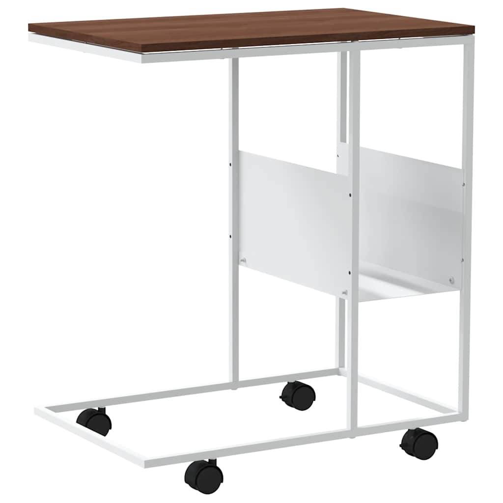 Side Table with Wheels White 55x36x63,5 cm Engineered Wood