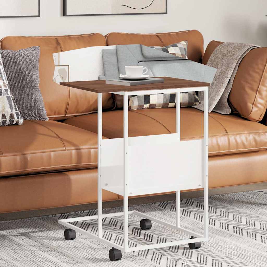 Side Table with Wheels White 55x36x63,5 cm Engineered Wood