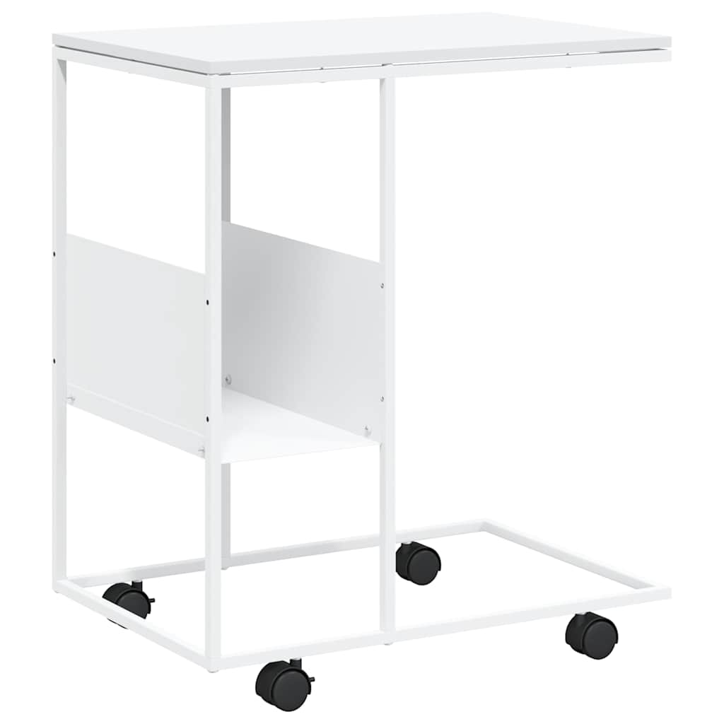 Side Table with Wheels White 55x36x63,5 cm Engineered Wood