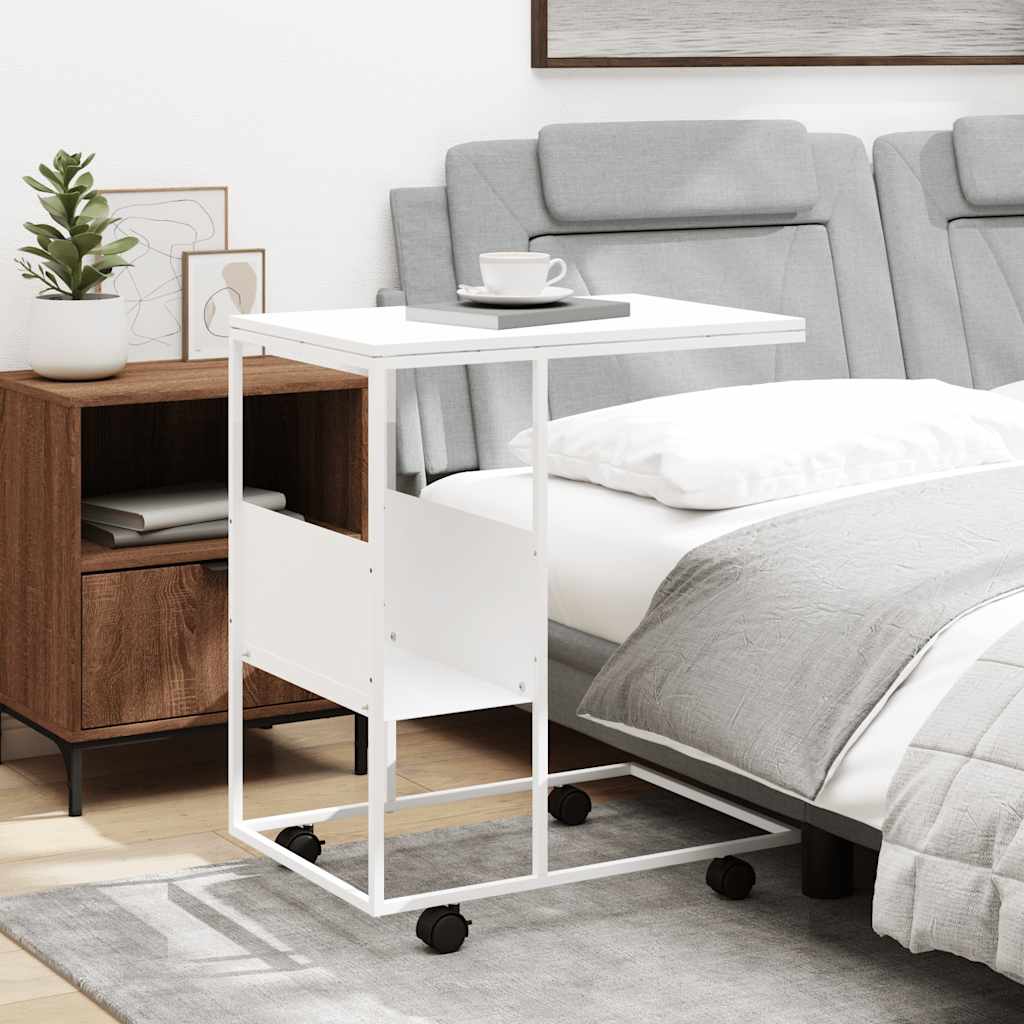 Side Table with Wheels White 55x36x63,5 cm Engineered Wood