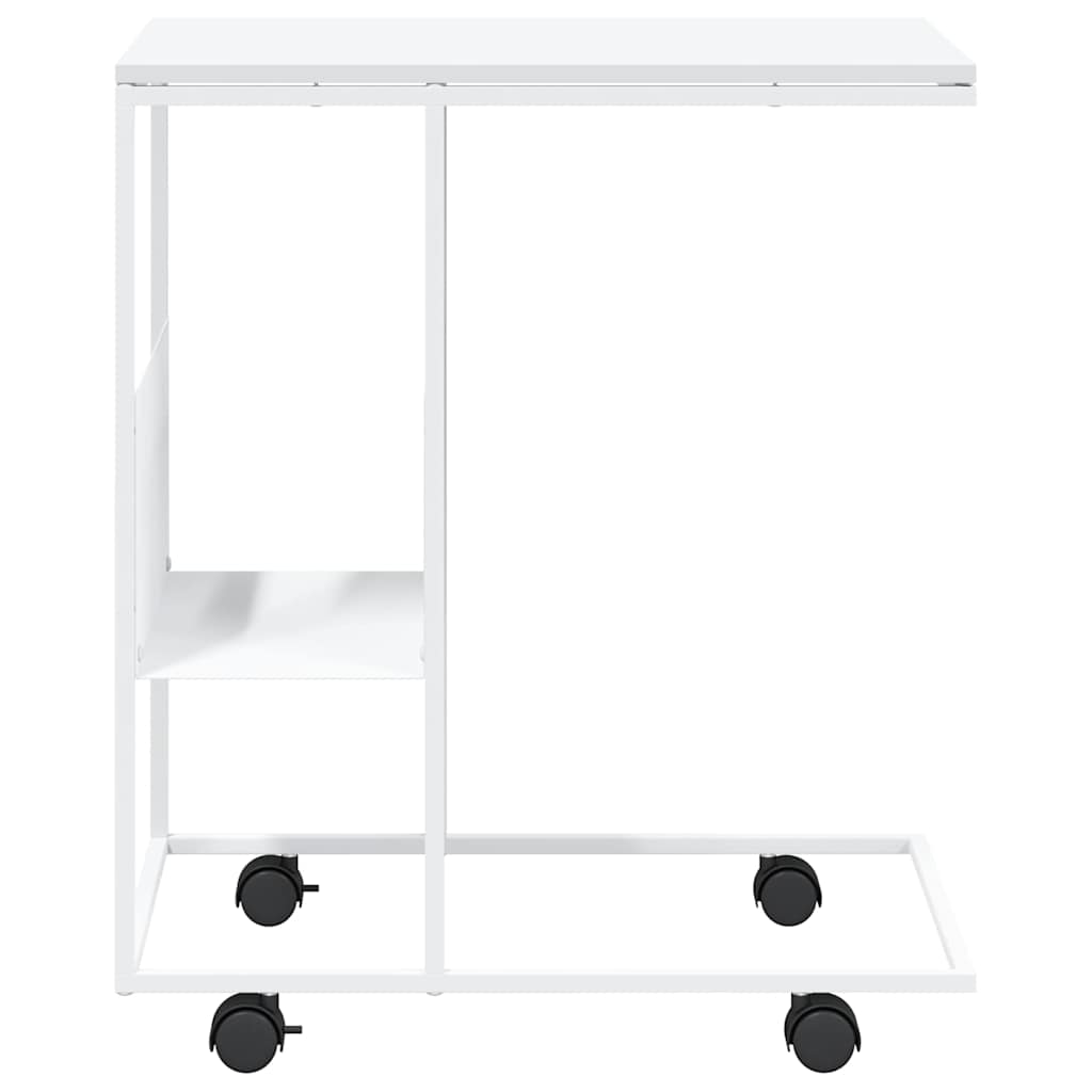 Side Table with Wheels White 55x36x63,5 cm Engineered Wood