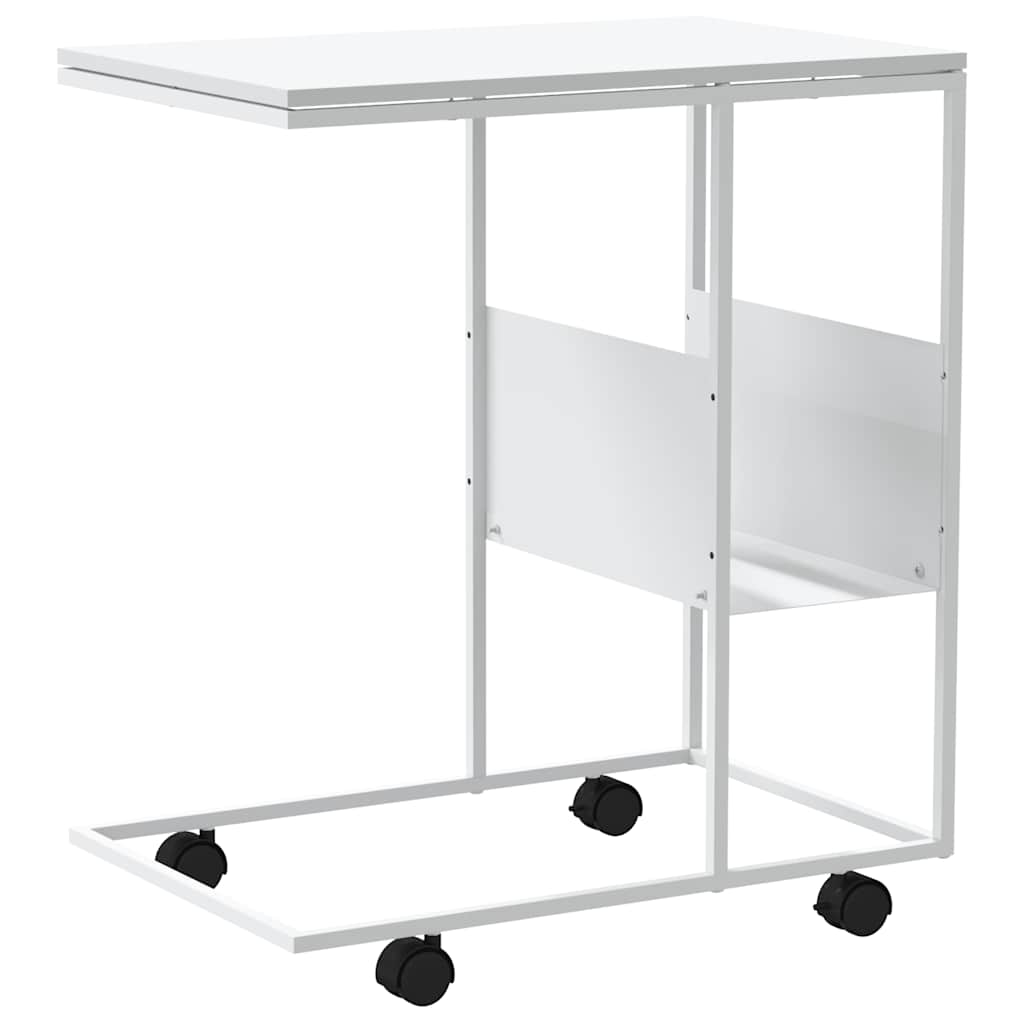 Side Table with Wheels White 55x36x63.5 cm Engineered Wood