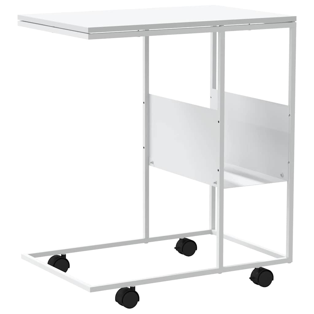 Side Table with Wheels White 55x36x63,5 cm Engineered Wood