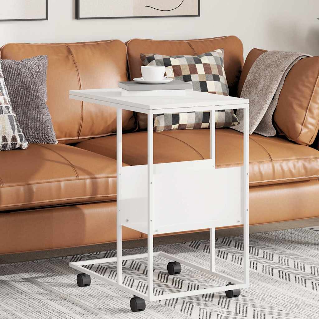 Side Table with Wheels White 55x36x63,5 cm Engineered Wood