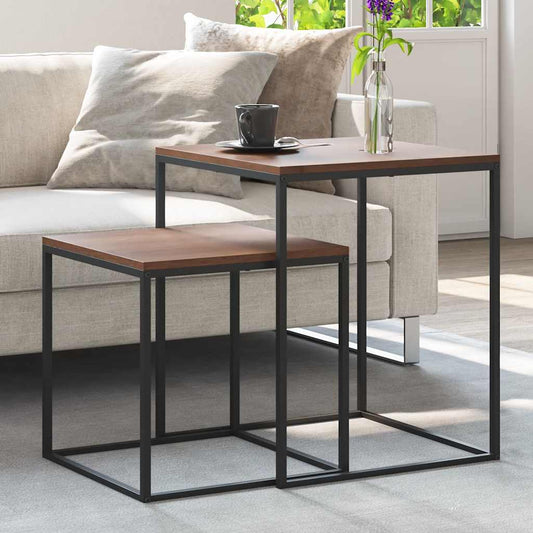 Coffee Table Set 2 pcs Engineered Wood and Metal