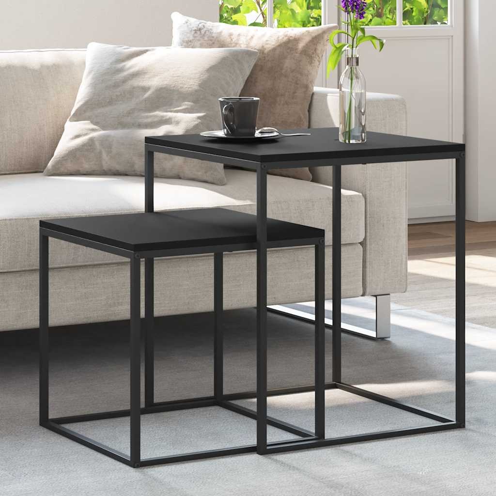 Coffee Table Set 2 pcs Engineered Wood and Metal