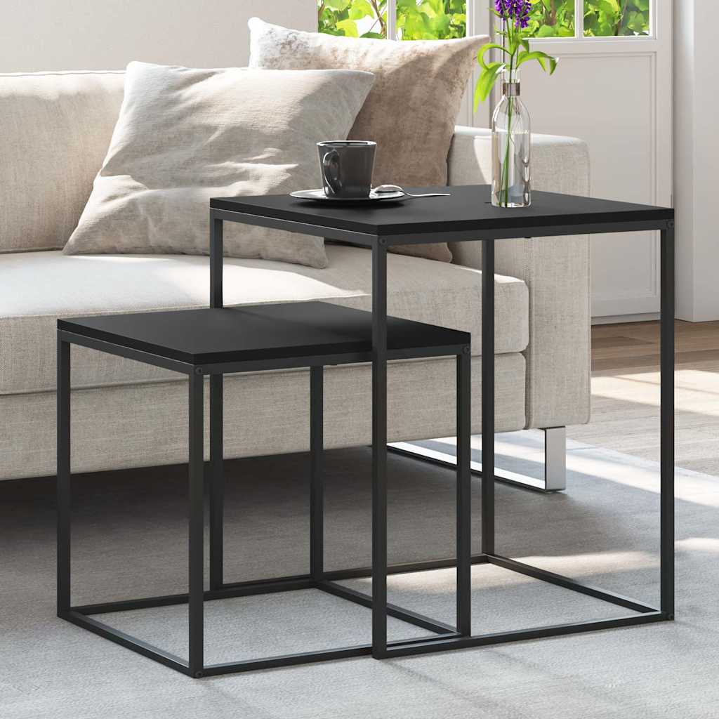 Coffee Table Set 2 pcs Engineered Wood and Metal