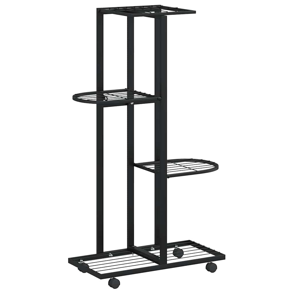 4-Floor Flower Stand with Wheels 44x23x80 cm Black Iron