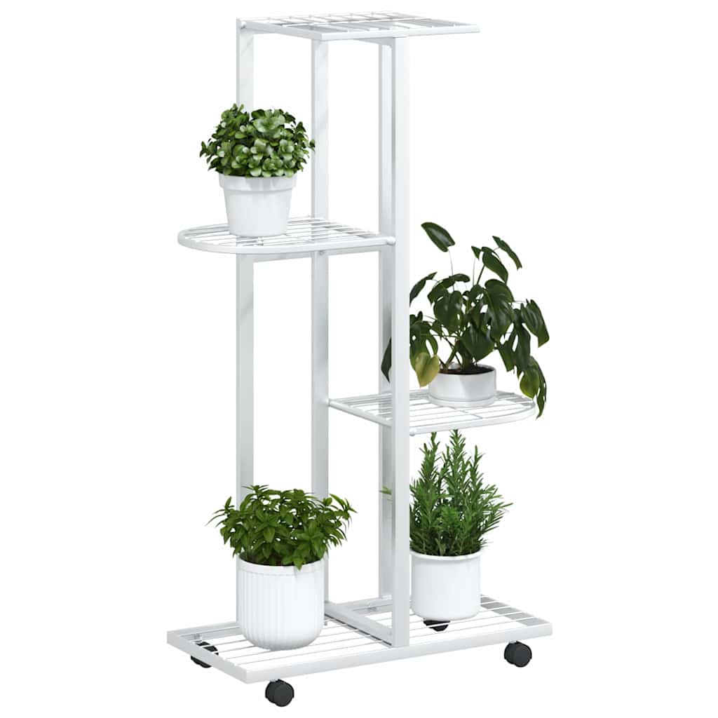 4-Floor Flower Stand with Wheels 44x23x80 cm White Iron