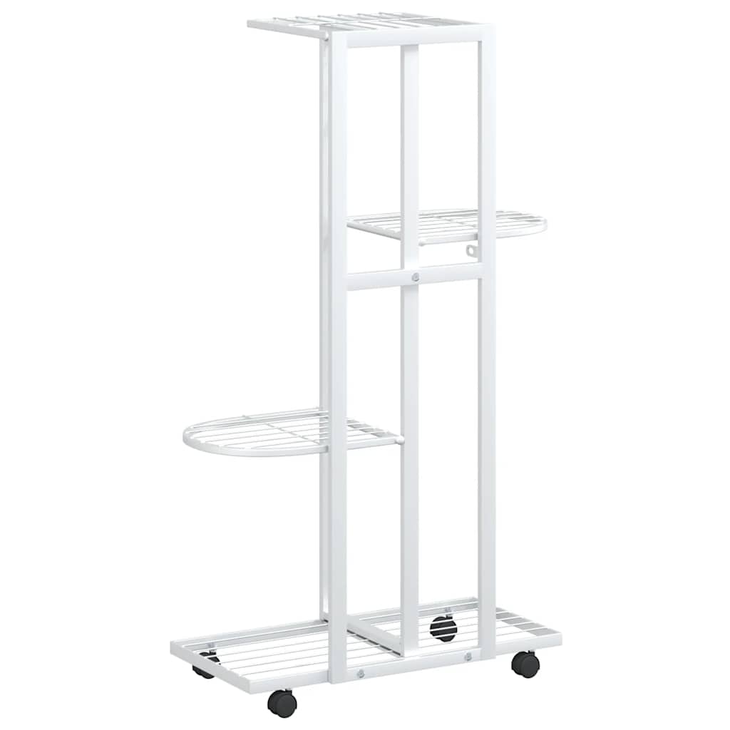 4-Floor Flower Stand with Wheels 44x23x80 cm White Iron