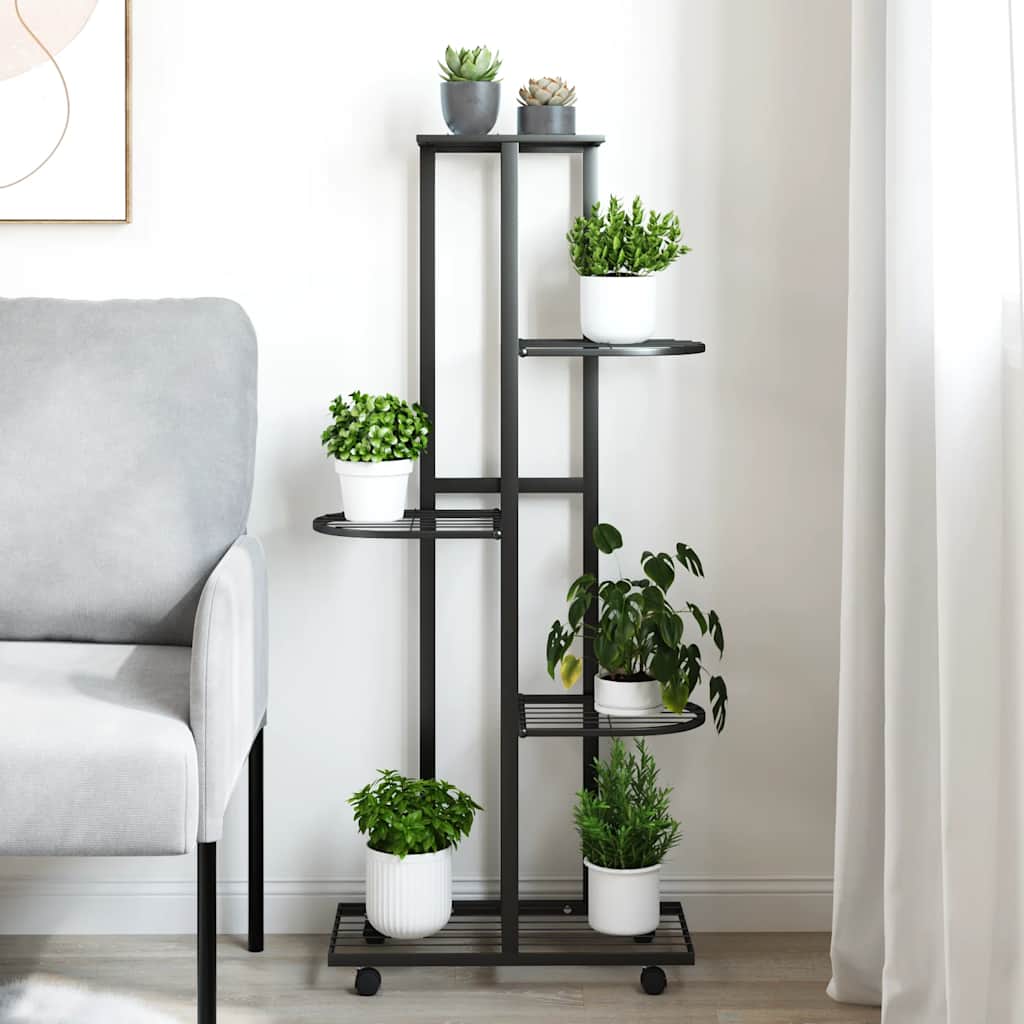 5-Floor Flower Stand with Wheels 44x23x100 cm Black Iron
