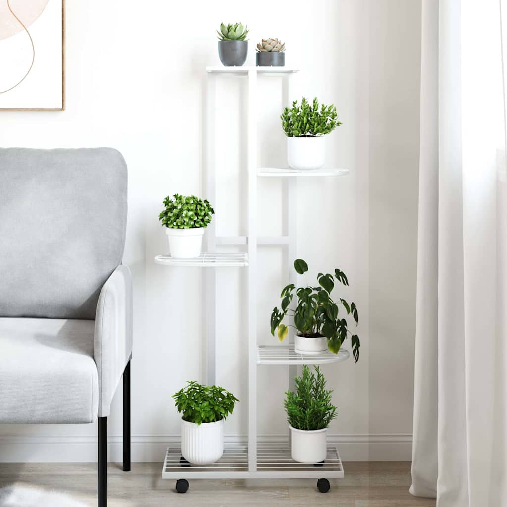 5-Floor Flower Stand with Wheels 44x23x100 cm White Iron