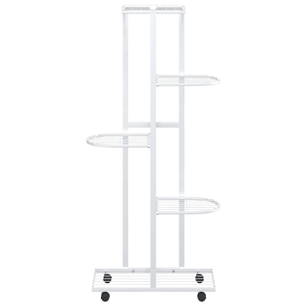5-Floor Flower Stand with Wheels 44x23x100 cm White Iron