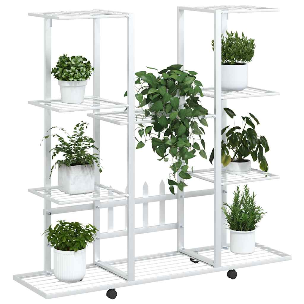 Flower Stand with Wheels 94.5x24.5x91.5 cm White Iron