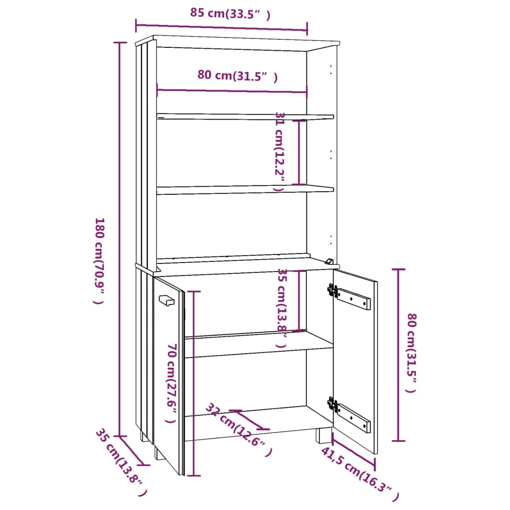 Highboard HAMAR Solid Wood Pine White