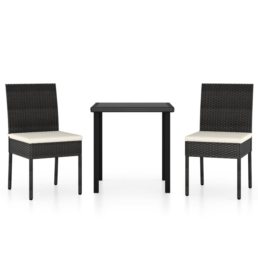 Outdoor Dining Set | Black,Cream | Poly rattan | 3 Piece Set | Durable
