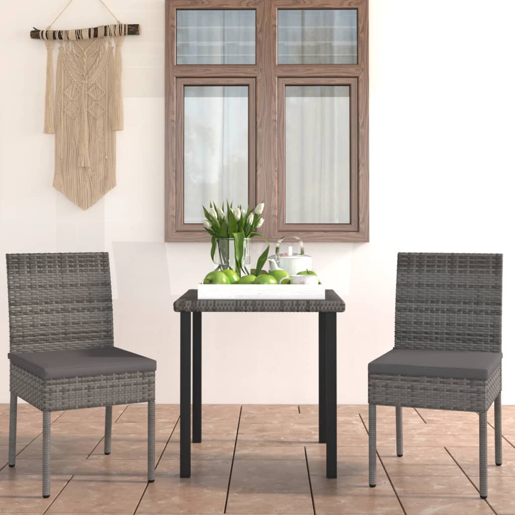 vidaXL 3 Piece Outdoor Dining Set with Cushions Poly Rattan Grey