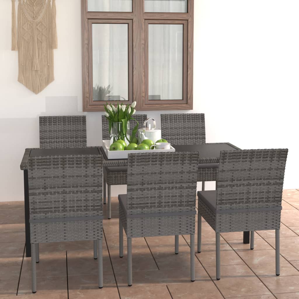 Outdoor Dining Set | Grey and black | Poly rattan | Large