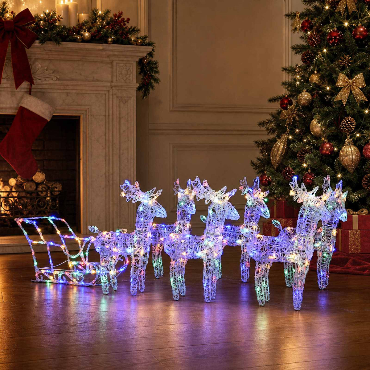 Reindeers & Sleigh Christmas Decoration 320 LEDs Acrylic