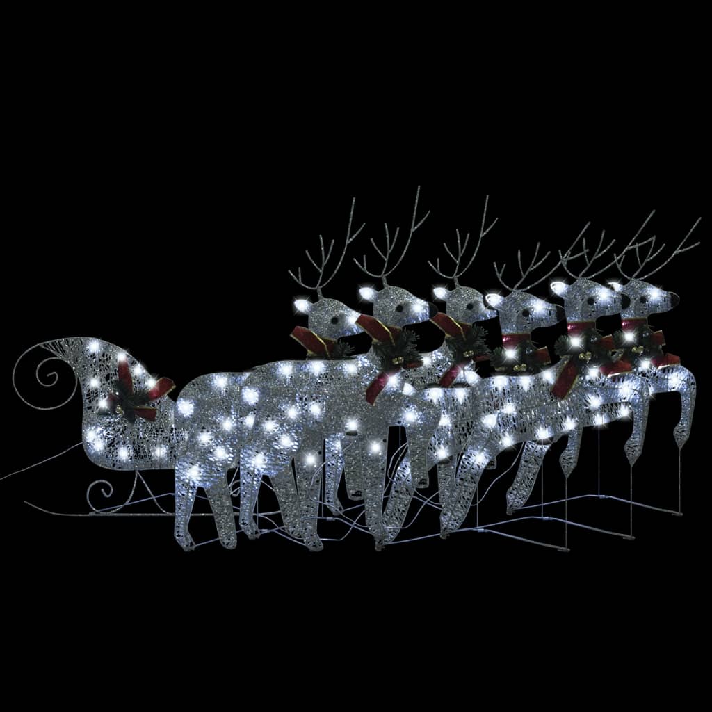 vidaXL Reindeer & Sleigh Christmas Decoration 140 LEDs Outdoor Silver