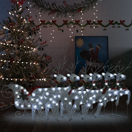 vidaXL Reindeer & Sleigh Christmas Decoration 140 LEDs Outdoor Silver