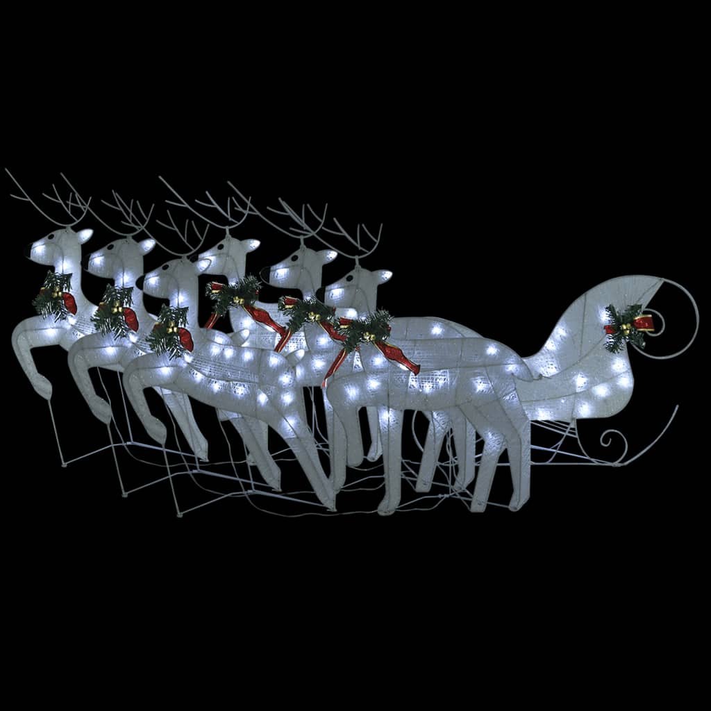 vidaXL Reindeer & Sleigh Christmas Decoration 140 LEDs Outdoor White