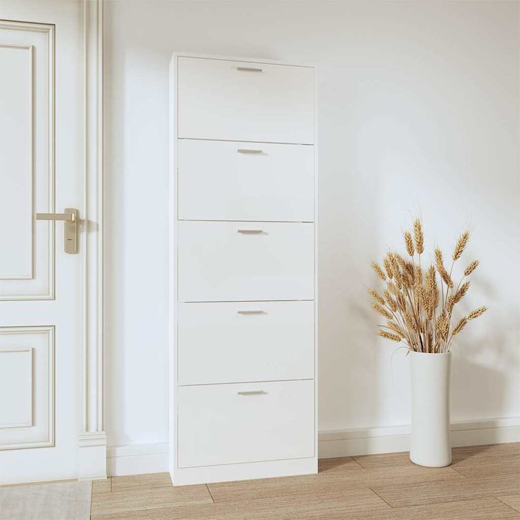 Shoe Cabinet High Gloss White 59x17x169 cm Engineered Wood