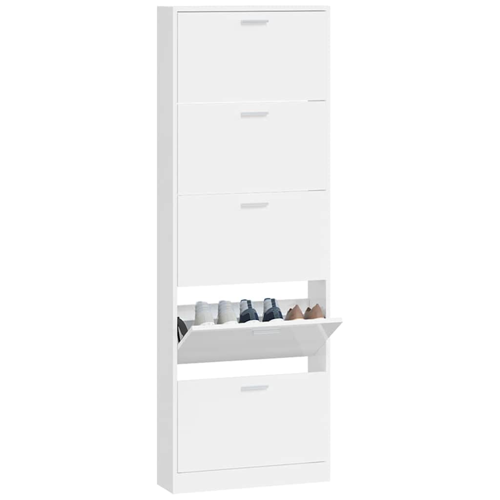 Shoe Cabinet High Gloss White 59x17x169 cm Engineered Wood