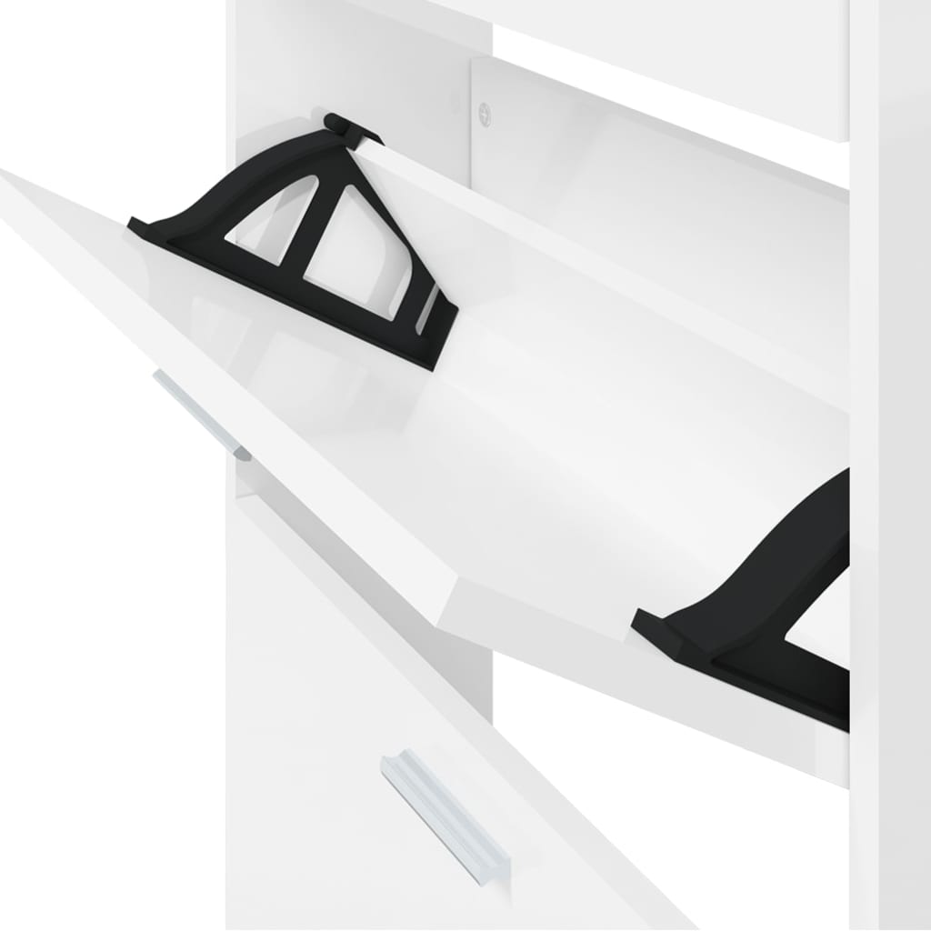 Shoe Cabinet High Gloss White 59x17x169 cm Engineered Wood