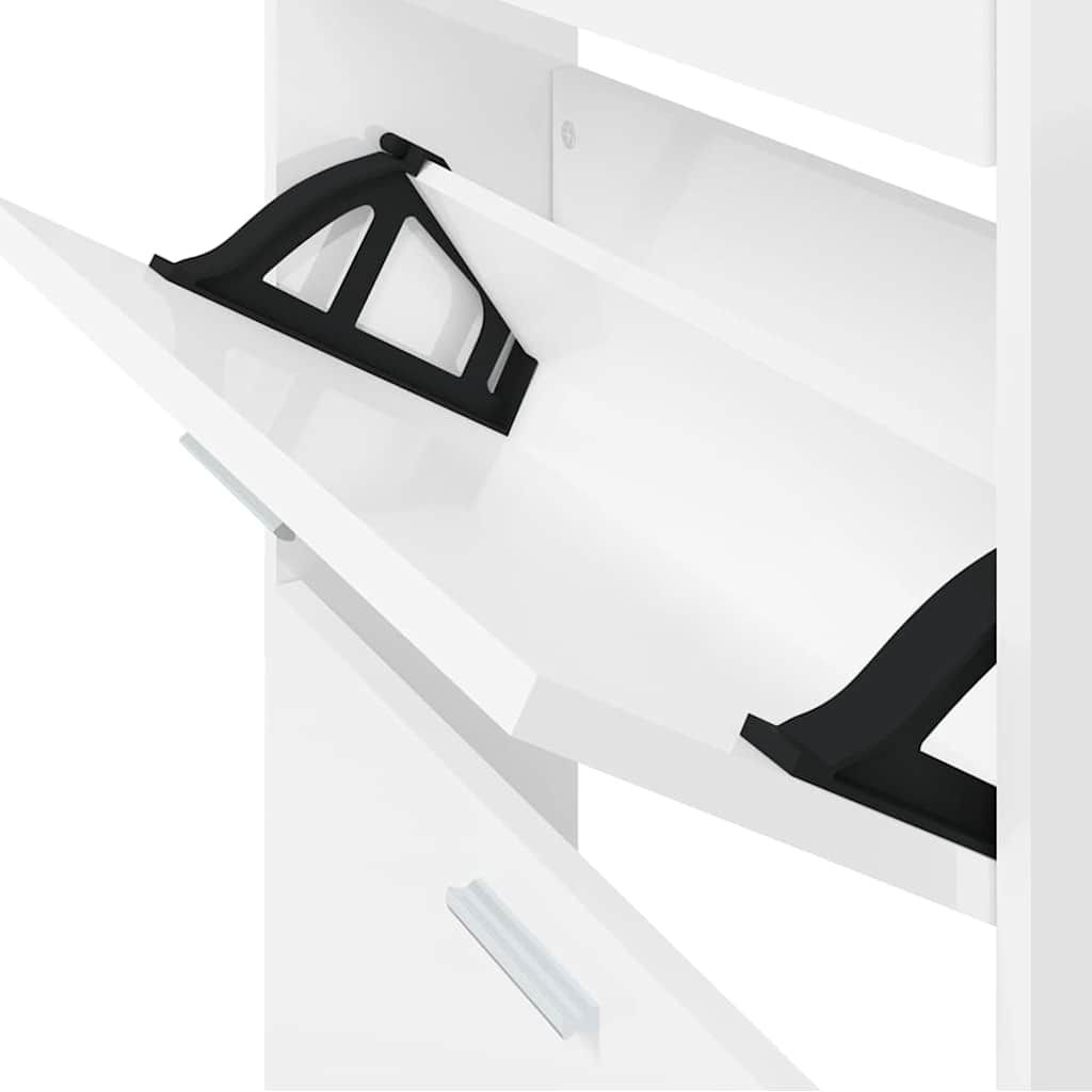 Shoe Cabinet High Gloss White 59x17x169 cm Engineered Wood