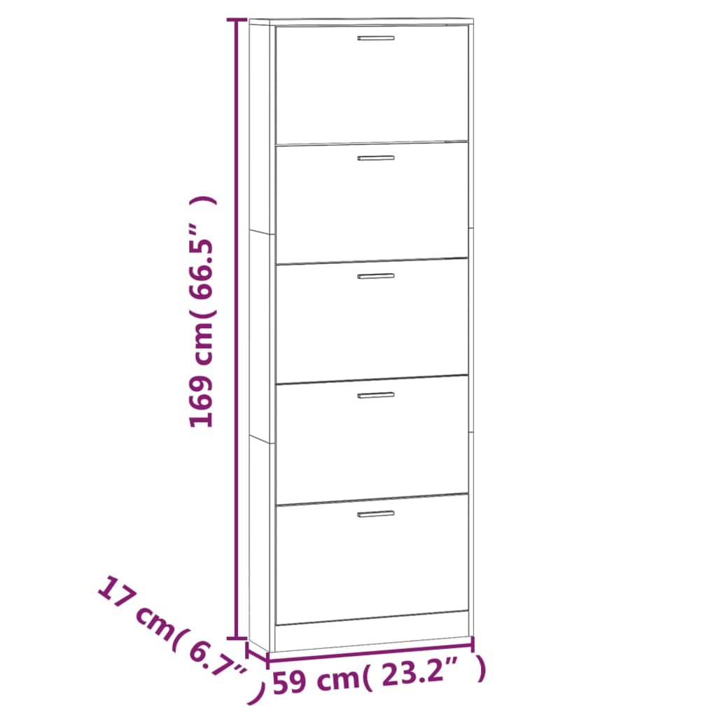 Shoe Cabinet High Gloss White 59x17x169 cm Engineered Wood