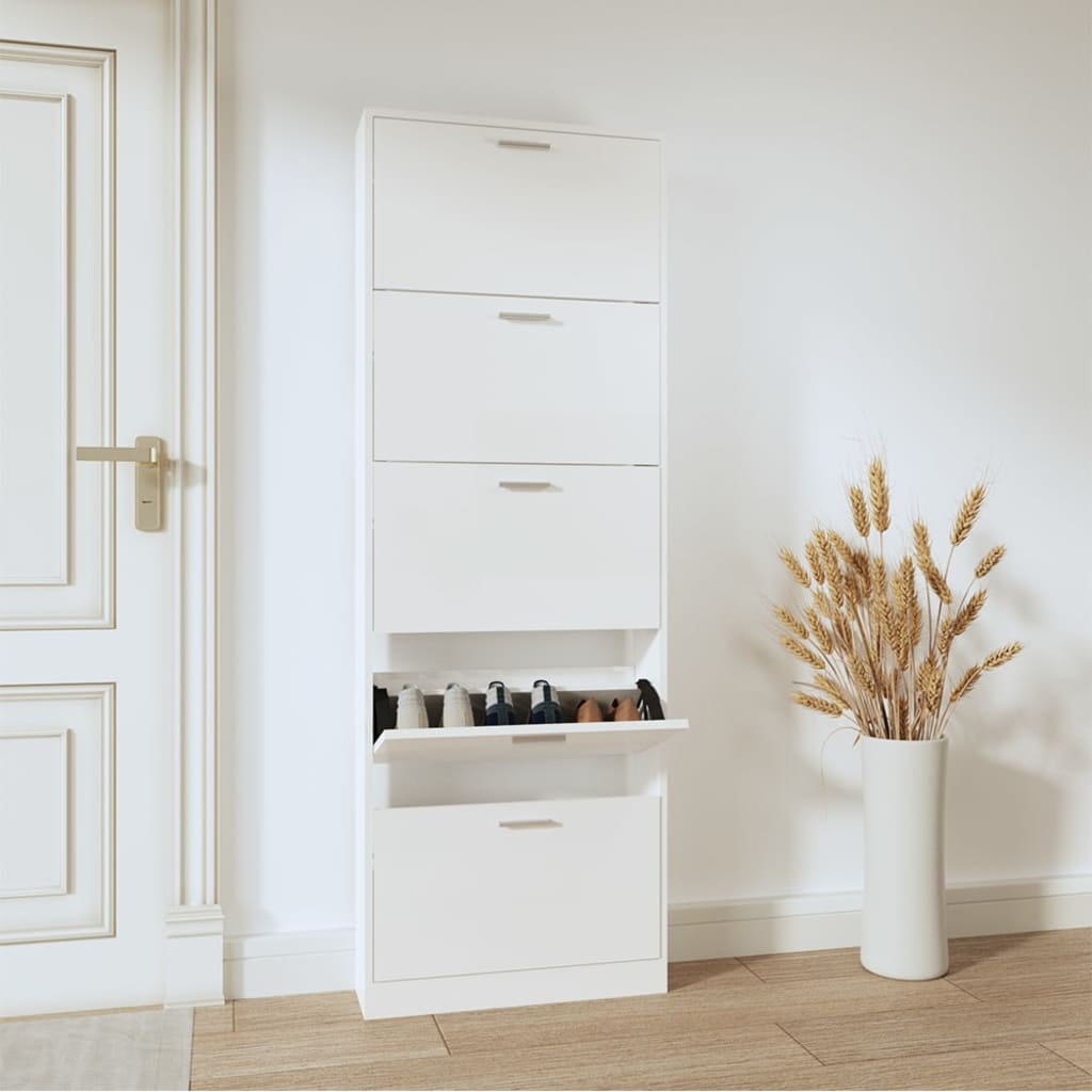 Shoe Cabinet High Gloss White 59x17x169 cm Engineered Wood