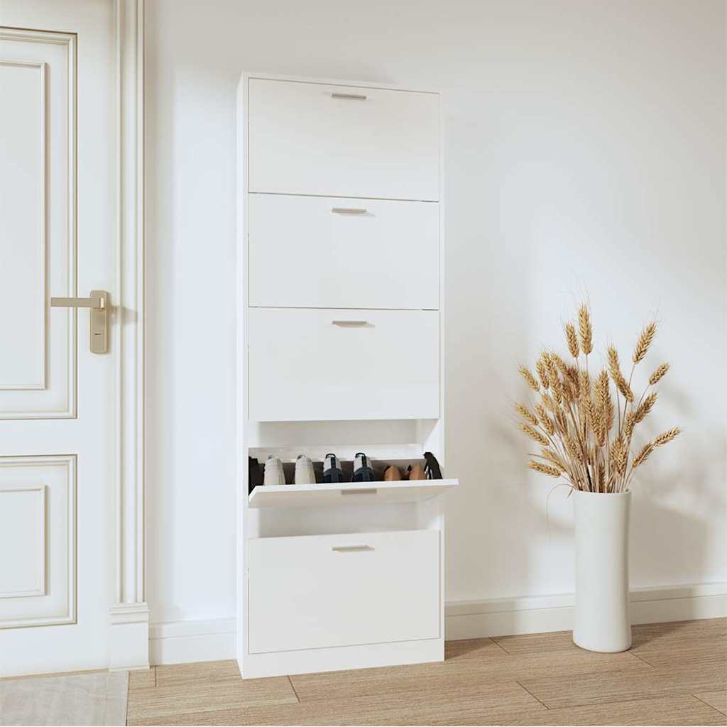 Shoe Cabinet High Gloss White 59x17x169 cm Engineered Wood