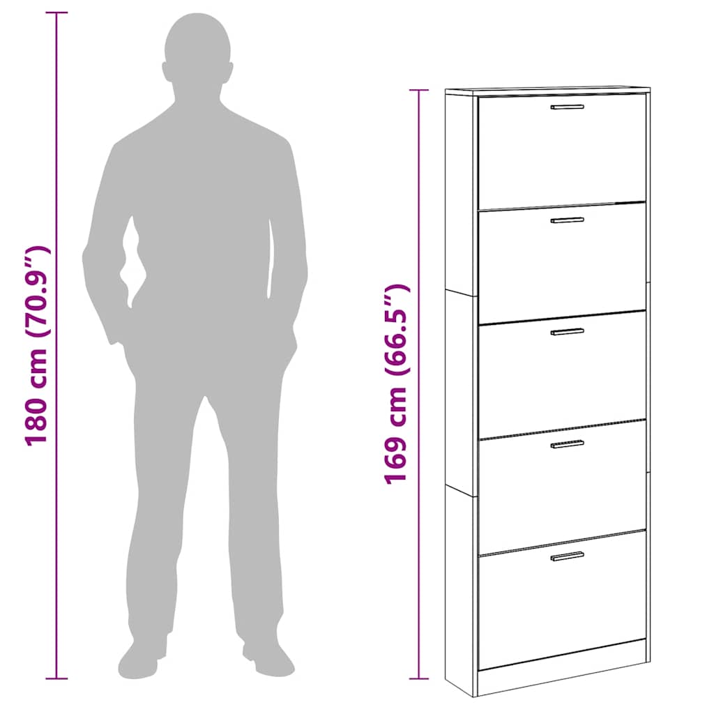 Shoe Cabinet Grey Sonoma 59x17x169 cm Engineered Wood