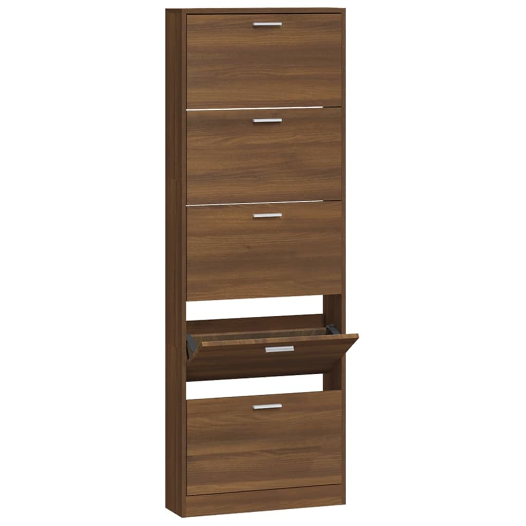 vidaXL Shoe Cabinet Brown Oak 59x17x169 cm Engineered Wood