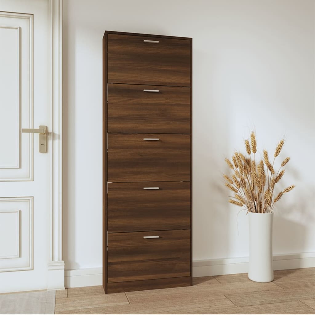 vidaXL Shoe Cabinet Brown Oak 59x17x169 cm Engineered Wood