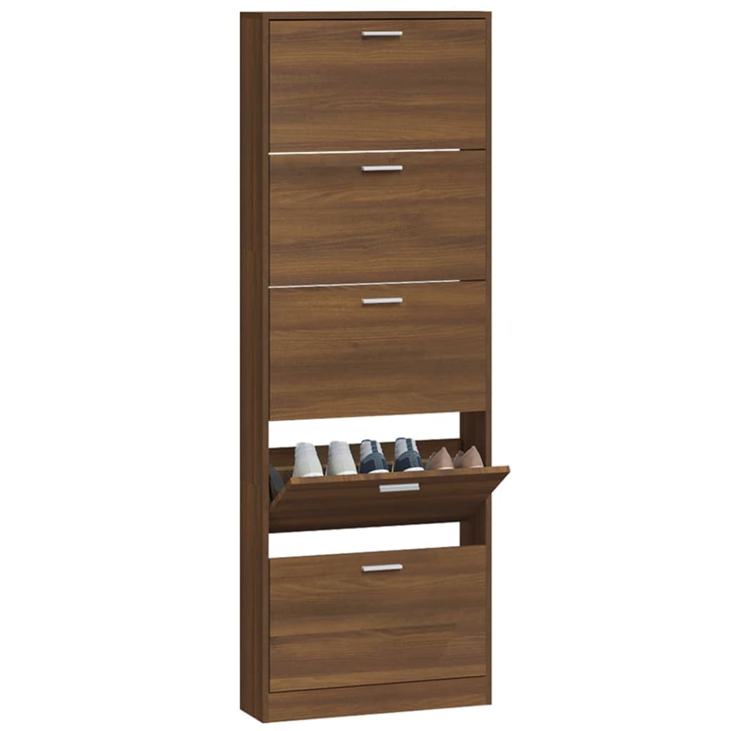 vidaXL Shoe Cabinet Brown Oak 59x17x169 cm Engineered Wood