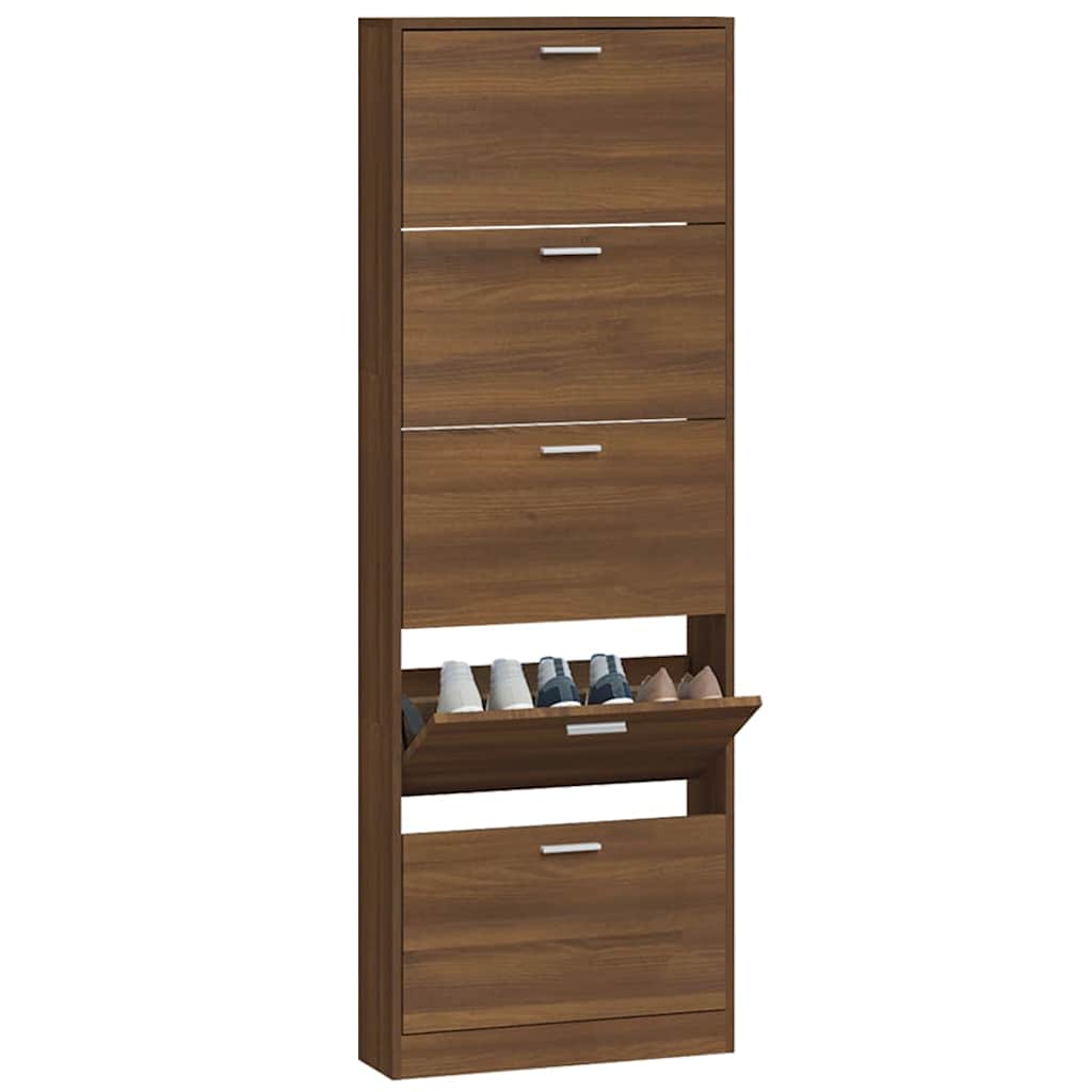 Shoe Cabinet Brown Oak 59x17x169 cm Engineered Wood