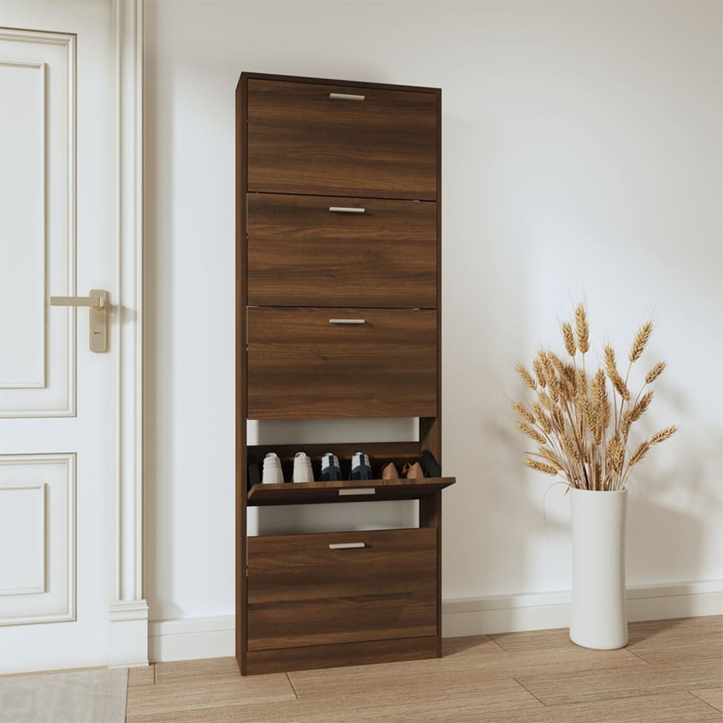 vidaXL Shoe Cabinet Brown Oak 59x17x169 cm Engineered Wood