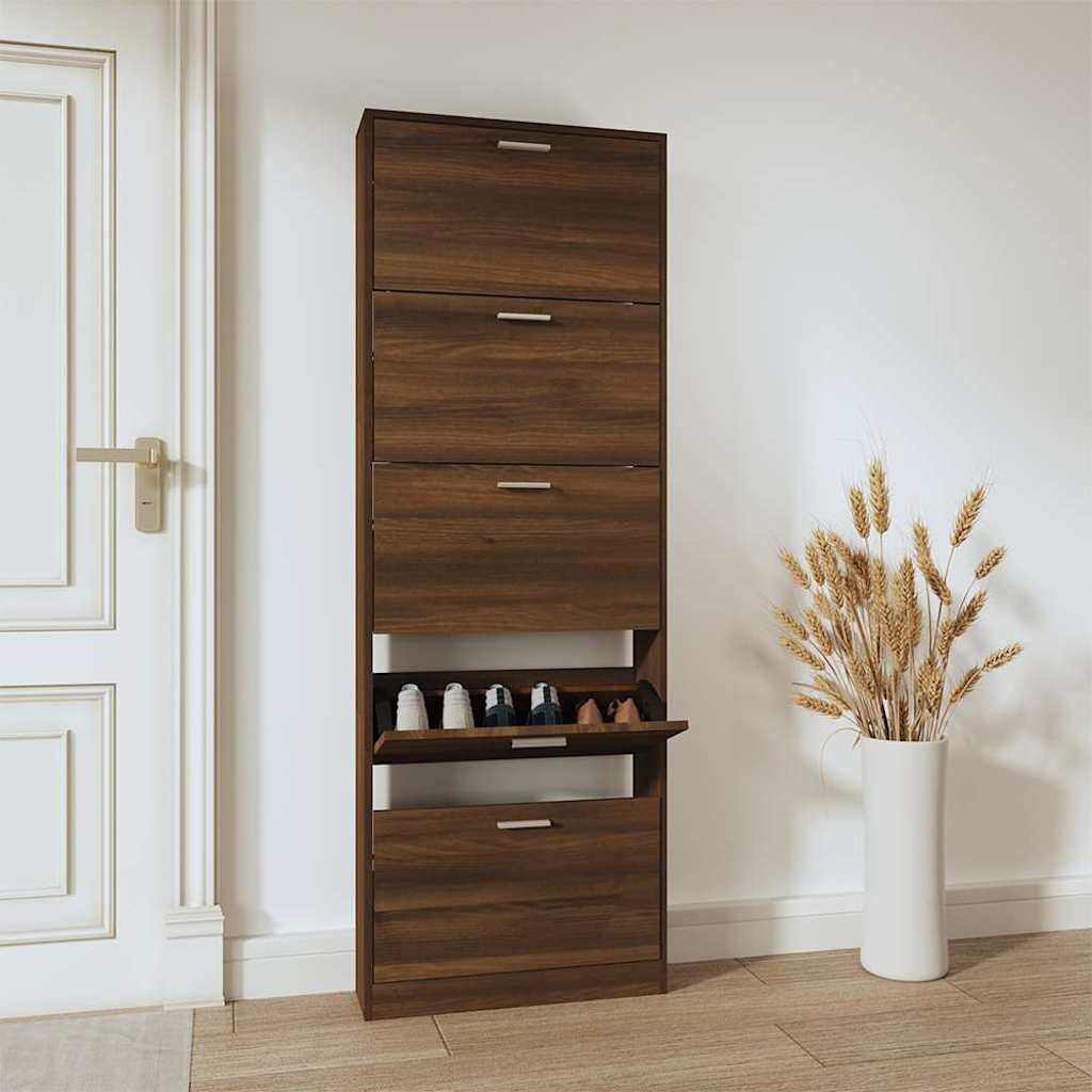 Shoe Cabinet Brown Oak 59x17x169 cm Engineered Wood