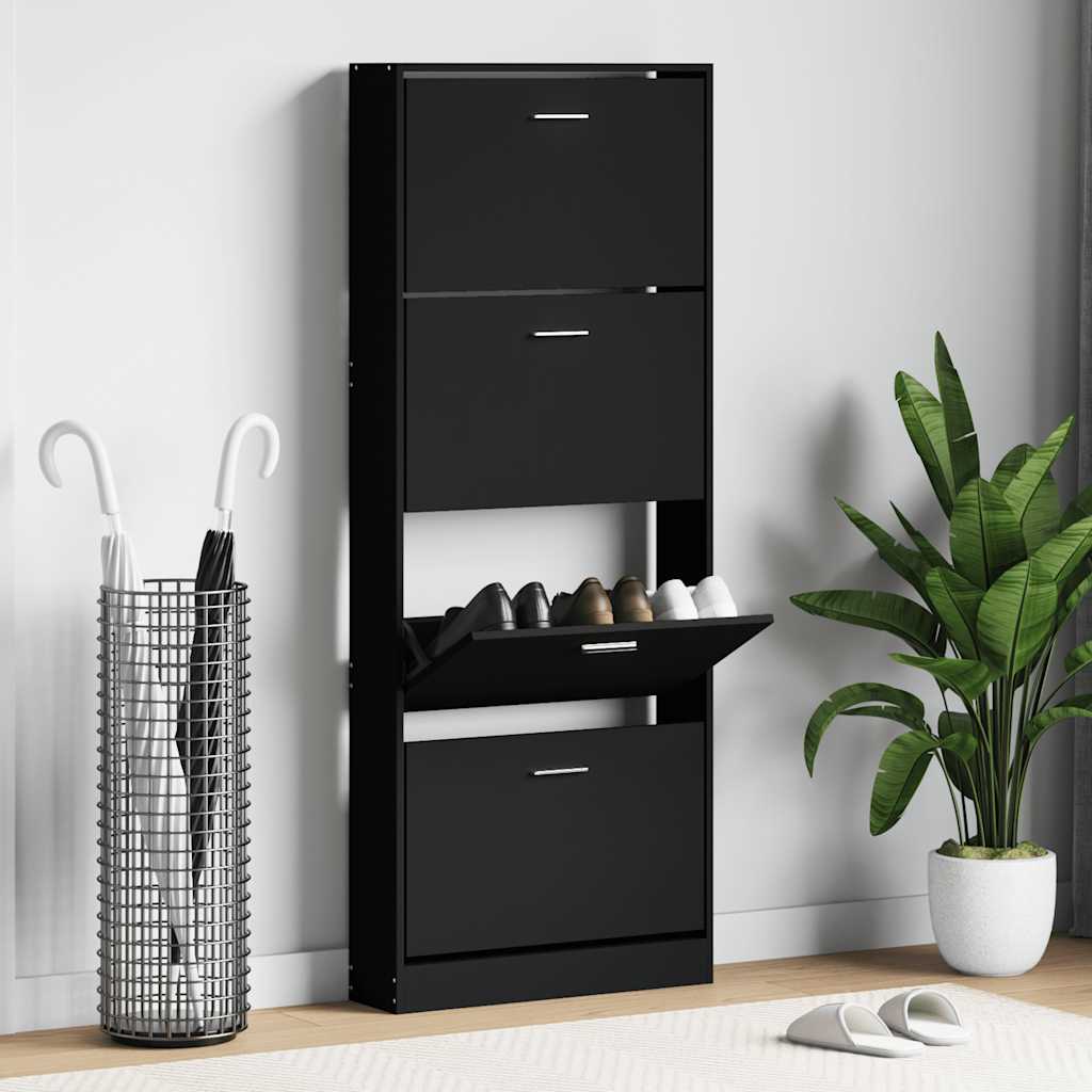 Shoe Cabinet Black 59x17x150 cm Engineered Wood