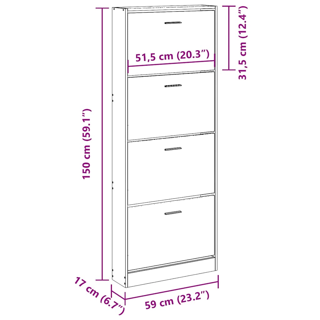 Shoe Cabinet Concrete Grey 59x17x150 cm Engineered Wood