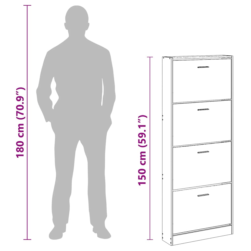 Shoe Cabinet Concrete Grey 59x17x150 cm Engineered Wood