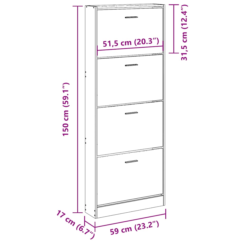 Shoe Cabinet Grey Sonoma 59x17x150 cm Engineered Wood
