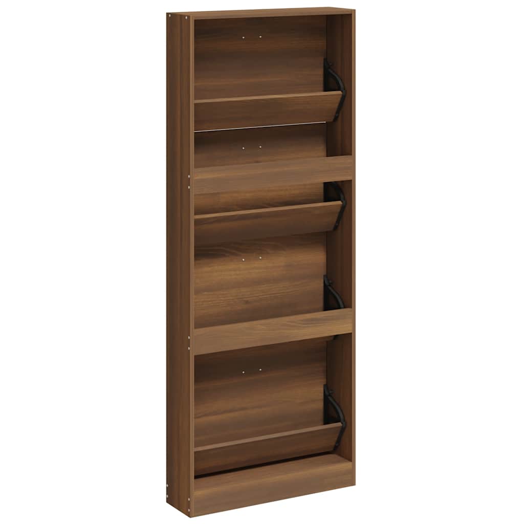 Shoe Cabinet Brown Oak 59x17x150 cm Engineered Wood